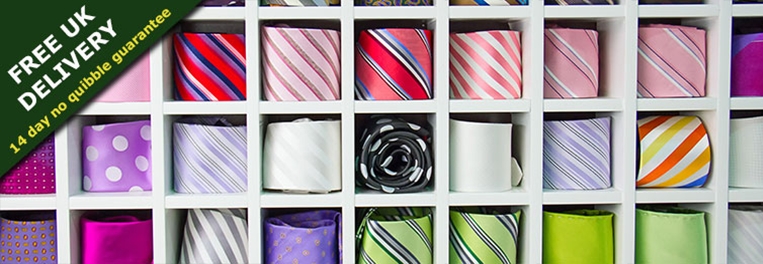 Mens ties and silk ties from a UK tie shop with orders dispatched with free and fast UK delivery 