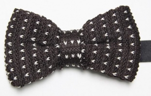Brown Knitted Bow Tie with White Pattern