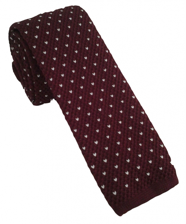 Burgundy Knitted Tie with White Polka Dot | With Free And Fast UK Delivery