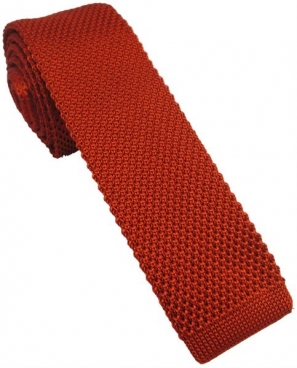 Burnt Orange Silk Knitted Skinny Tie