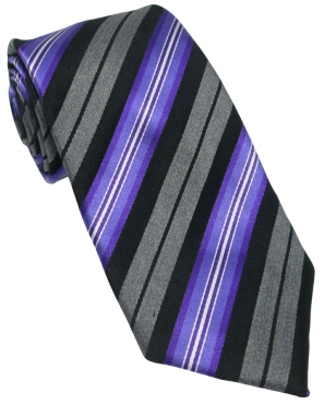 Grey, Black and Purple Striped Silk Tie