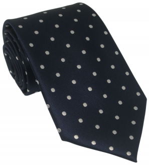 Navy Silk Tie with White Polka Dots