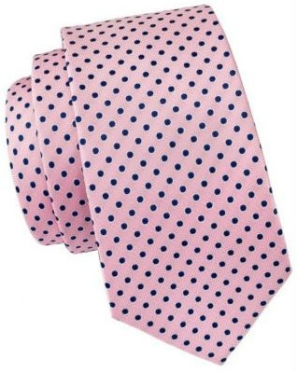Pink Silk Tie with Navy Polka Dot