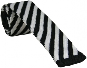 White and Black Striped Knitted Tie