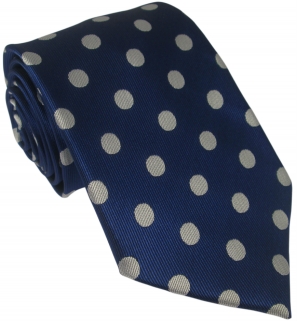 Blue Silk Tie with Large White Polka Dot