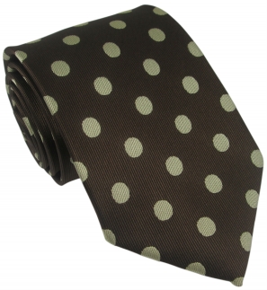 Brown Silk Tie with Large Cream Polka Dot