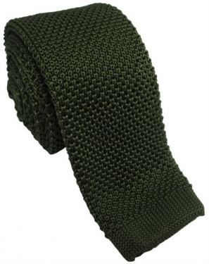 Dark Olive Green Silk Knitted Skinny Tie