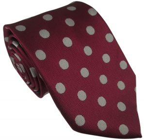 Dark Red Silk Tie with Large White Polka Dot