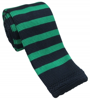 Green and Navy Striped Knitted Tie
