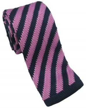 Navy and Lavender Striped Knitted Tie