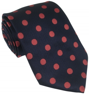 Navy Silk Tie with Large Pink Polka Dot