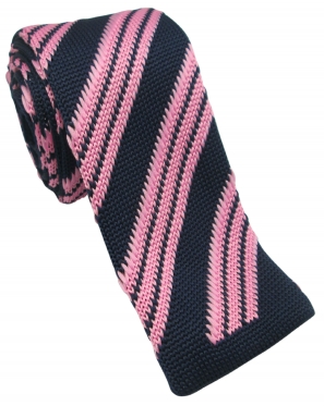Navy with Pink Striped Knitted Tie