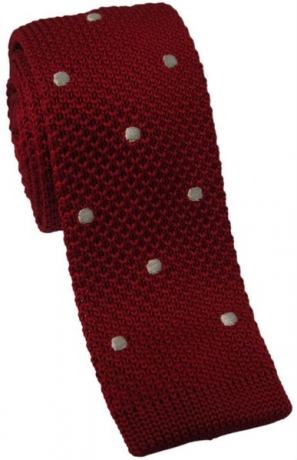 Red Knitted Tie with White Polka Dot