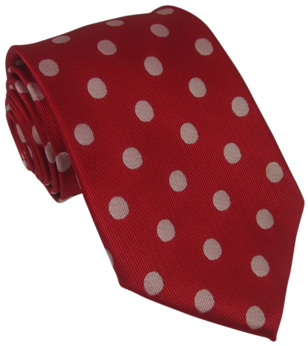 Red Silk Tie with Large White Polka Dot | With Free And Fast UK Delivery