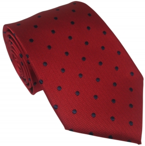 Red Silk Tie with Navy Polka Dot