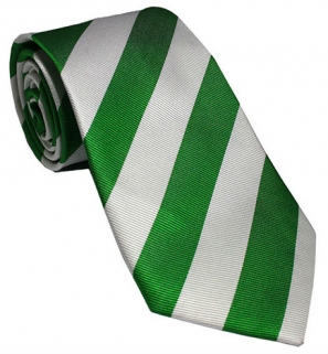 Green and White Striped Silk Tie