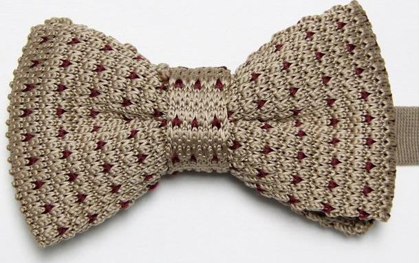 Beige Knitted Bow Tie with Purple Pattern