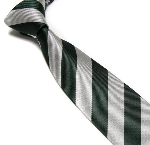 Bottle Green and Silver Striped Club Tie
