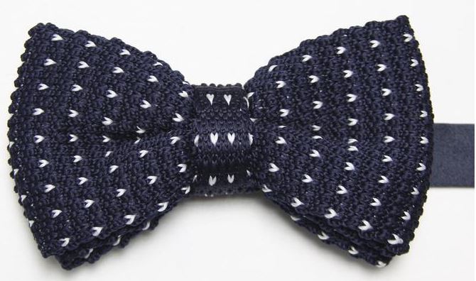 Navy Knitted Bow Tie with White Pattern