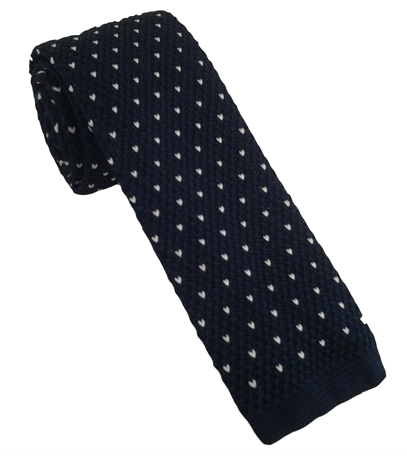 Navy Knitted Tie with White Polka Dot