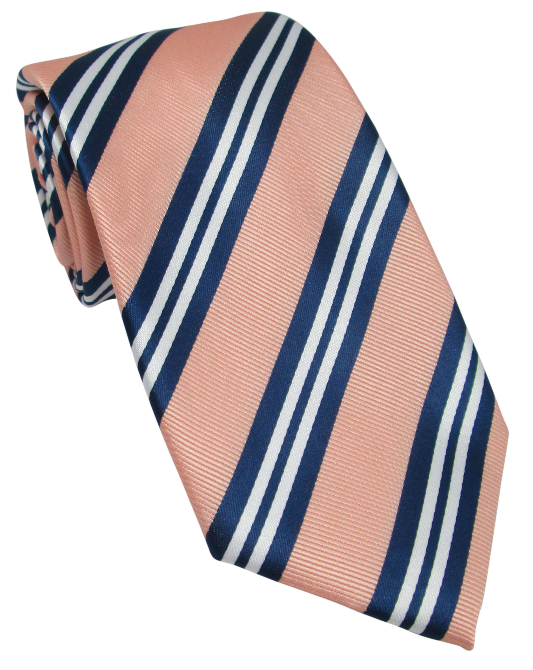 Peach Tie with Navy & White Stripes