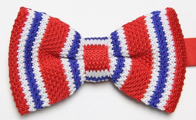 Red Knitted Tie with Blue and White Pattern