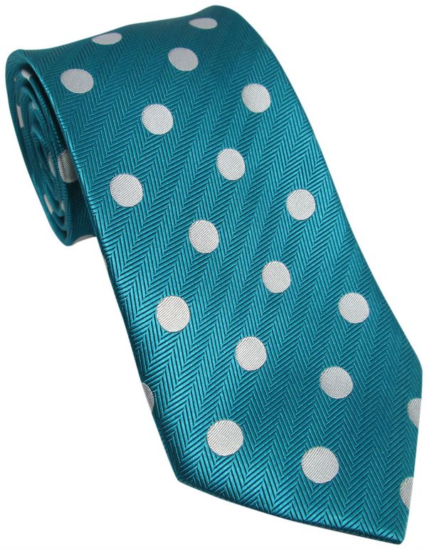 Teal and White Polka Dot Silk Tie