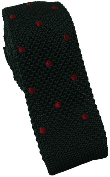 Dark Green Knitted Tie with red Polka Dot