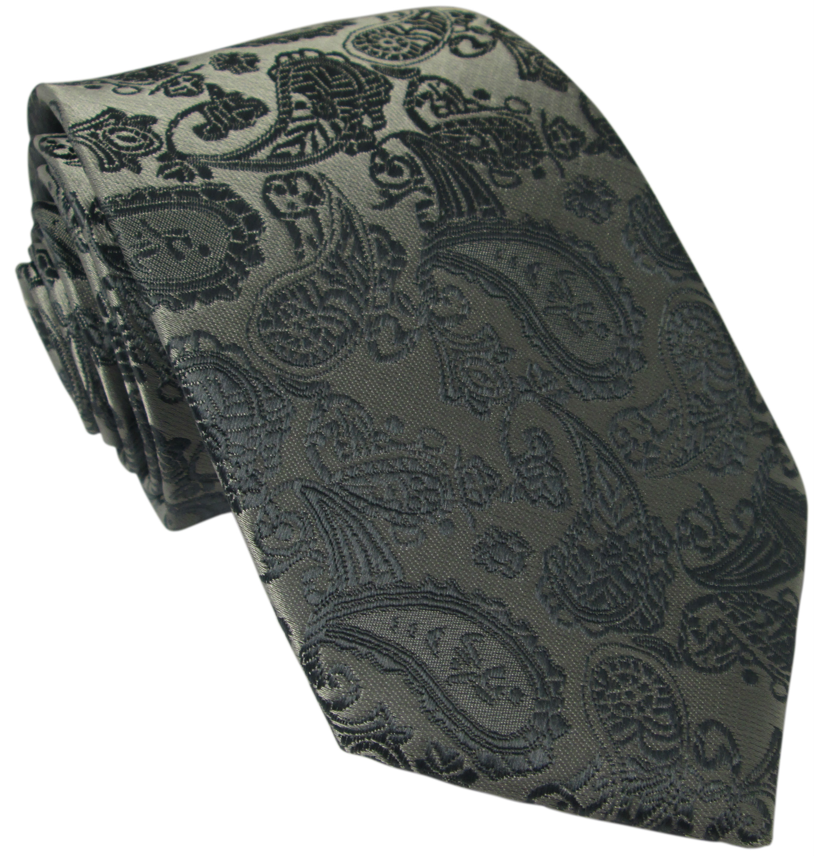 Dark Grey Paisley Silk Tie
