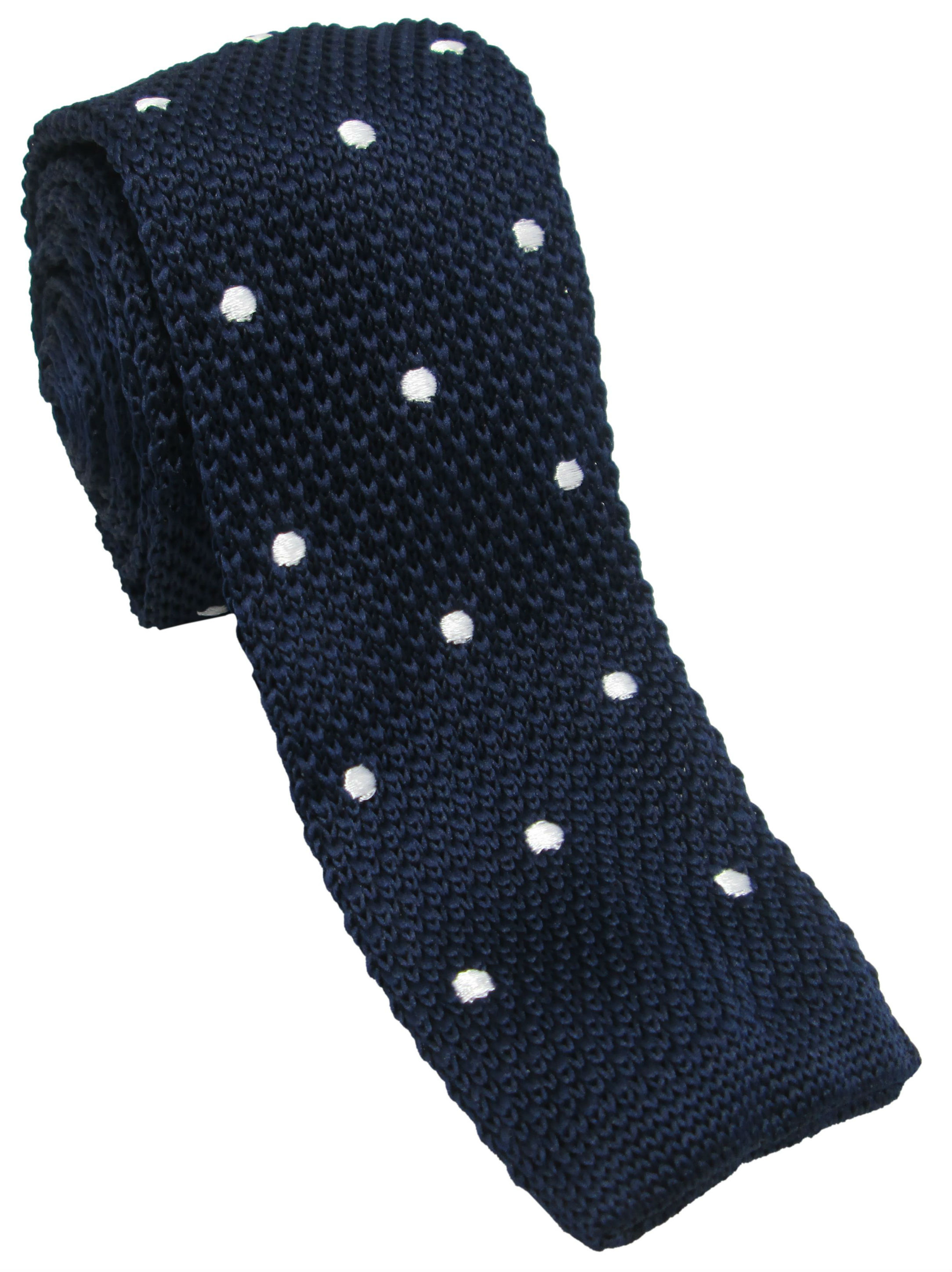 Navy with White Polka Dot Knitted Tie