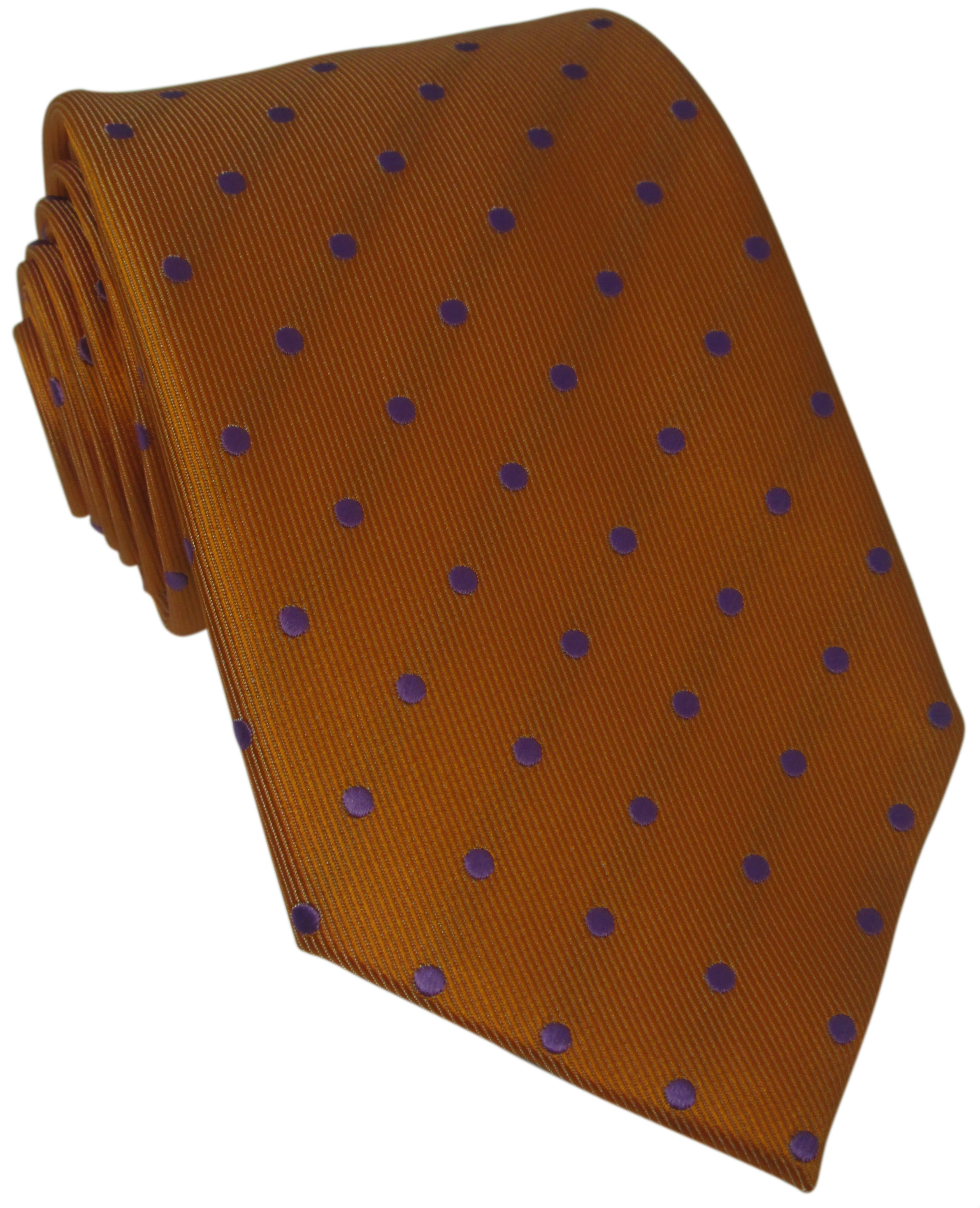 Orange Silk Tie with Lilac Polka Dot