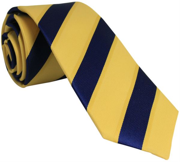 Gold and Navy Striped Silk Tie with Dark Gold Borders