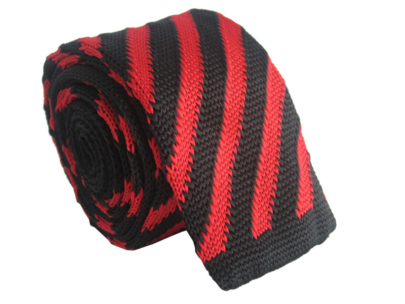 Red and Black Striped Knitted Tie